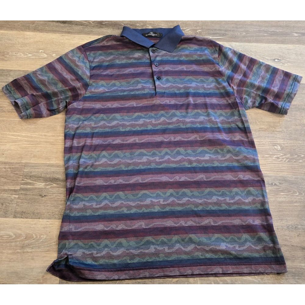 Bugatchi Uomo Polo Shirt Mens Large Blue Green 100%‎ Mercerized Egyptian Cotton